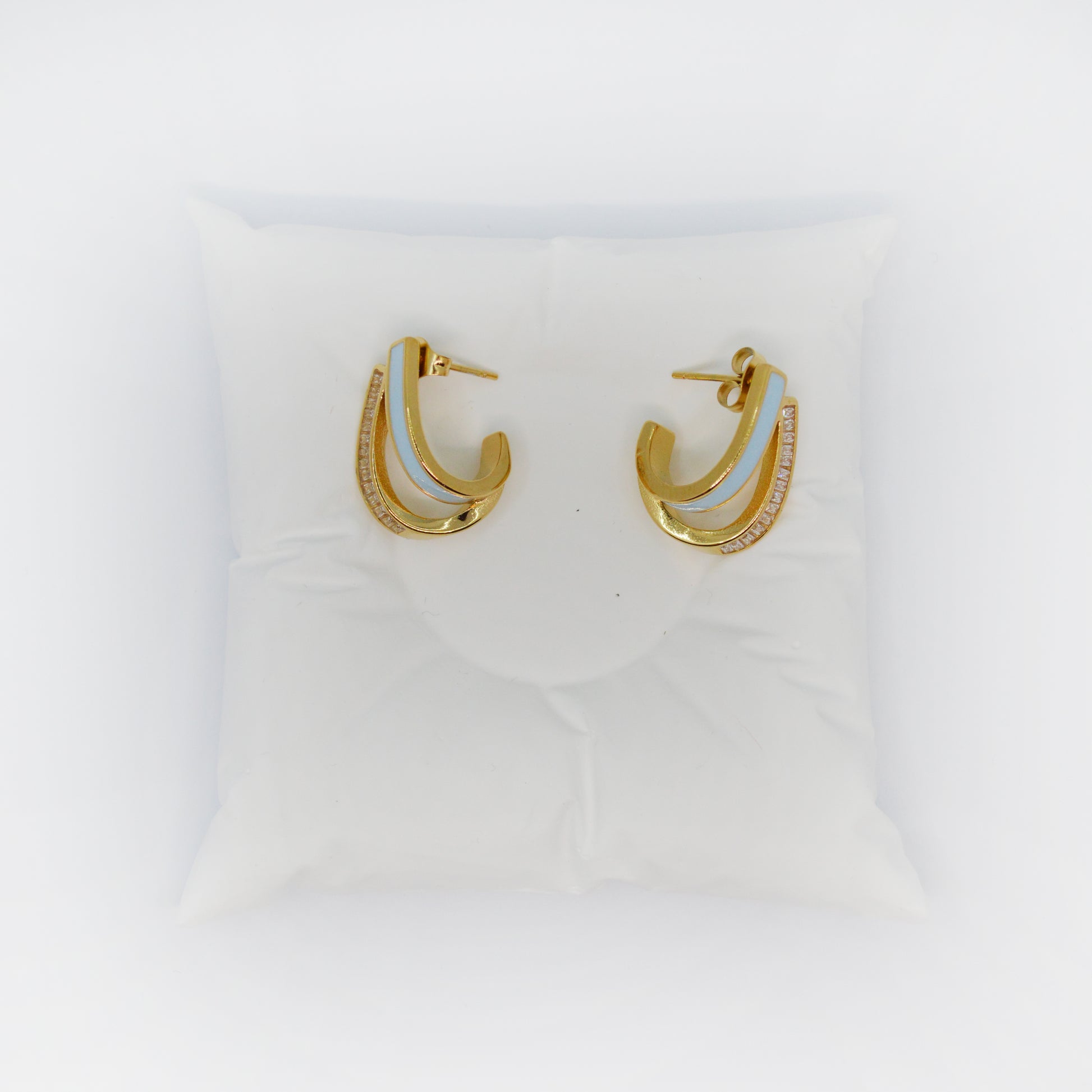 Zlati uhani Galaxy Loop z modrim emajlom in cirkoni