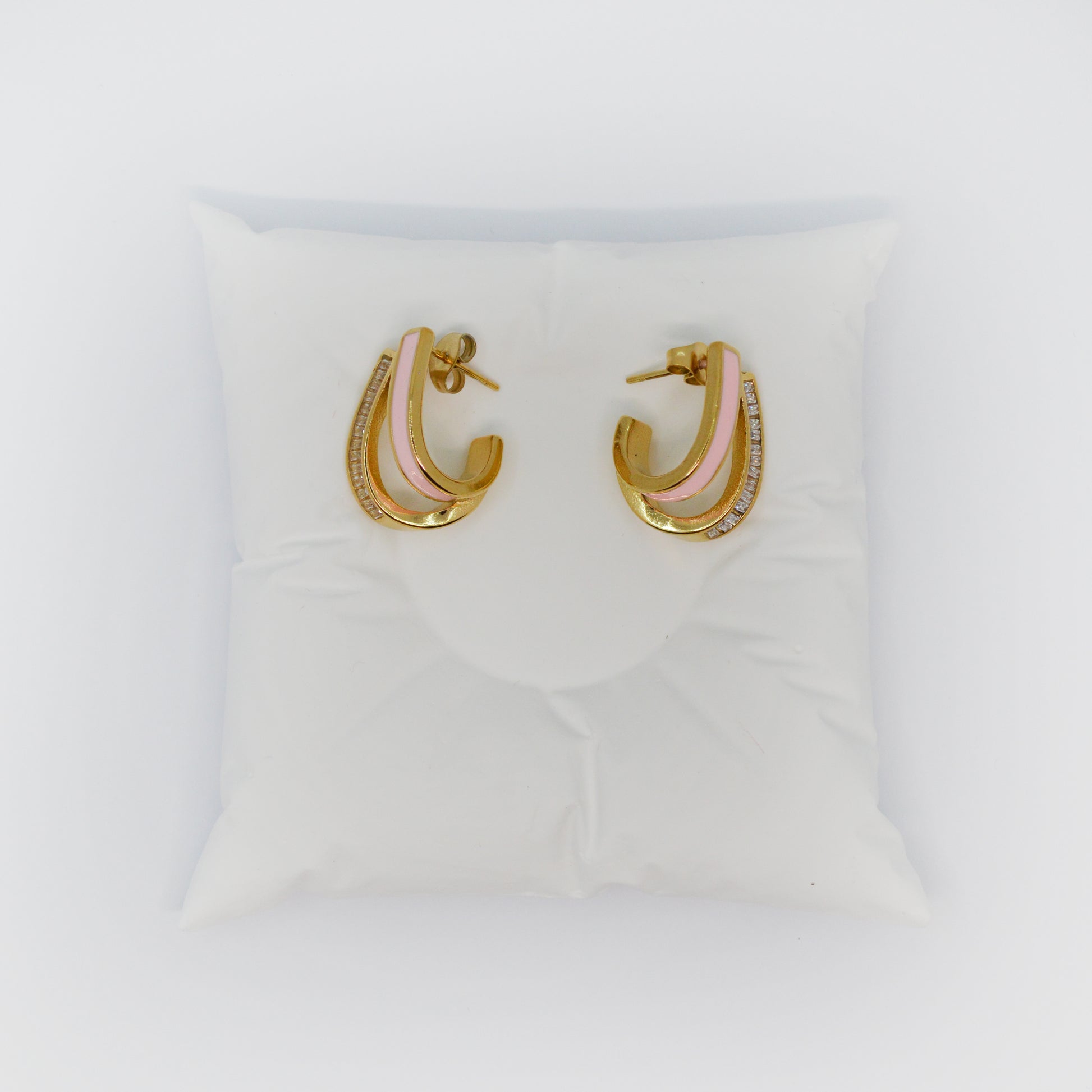 Zlati uhani Galaxy Loop z roza emajlom in cirkoni