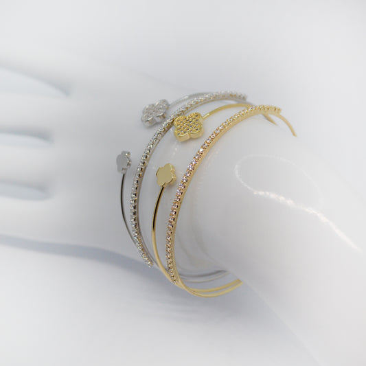 Zlata in srebrna trdna zapestnica z deteljico in cirkoni Solid Clover – ChiChi