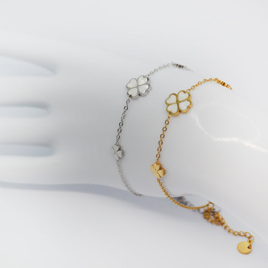 Zlata in srebrna zapestnica Lucky Charm Duo s sredinsko deteljico in minimalističnim dizajnom