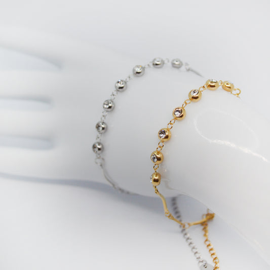 Zlata in srebrna zapestnica Zaria s cirkoni – iz nerjavečega jekla