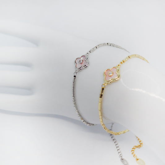 Srebrna in zlata zapestnica s pastelno rožico – komplet