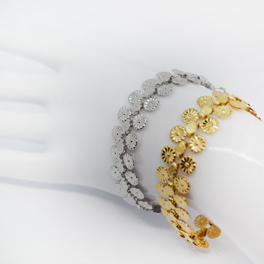 Zlata in srebrna cvetliÄŤna zapestnica iz nerjaveÄŤega jekla - model Floral Dusk