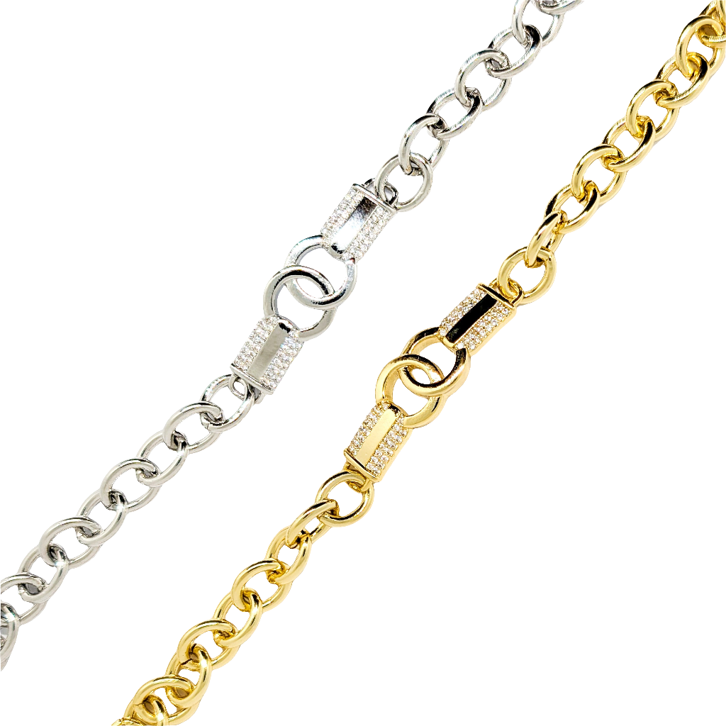 verižna zapestnica Bold Chain iz nerjavečega jekla s cirkonskimi detajli v srebrni in zlati barvi