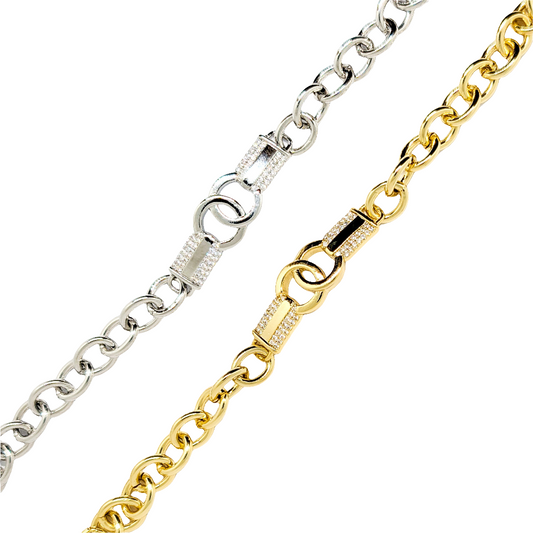 verižna zapestnica Bold Chain iz nerjavečega jekla s cirkonskimi detajli v srebrni in zlati barvi